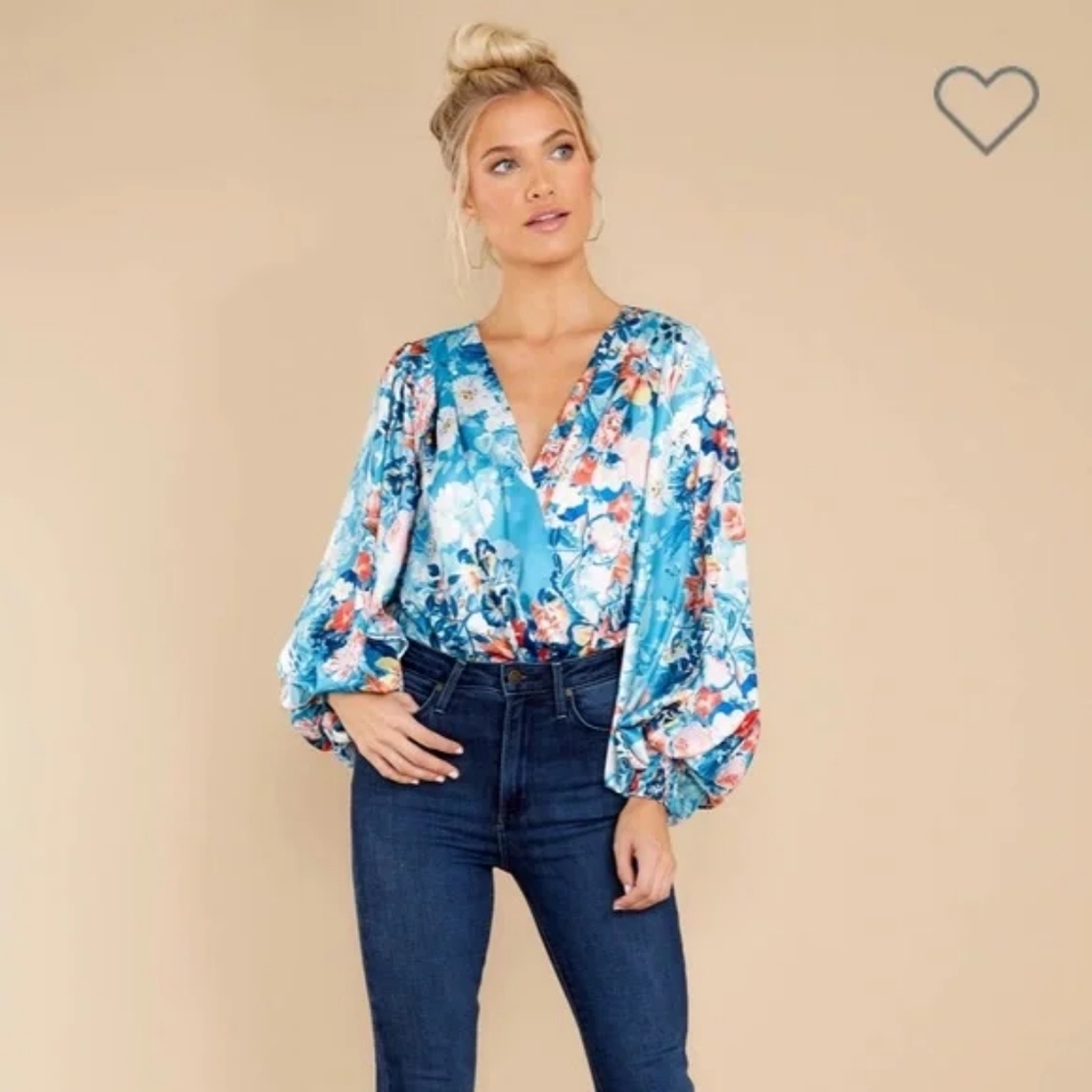 Oceans Away Blue Floral print Kimono Bodysuit NEW